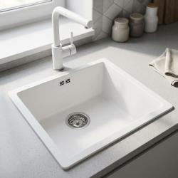 White sink, 40x40 cm, undermount and top-mount, with automatic stainless steel drain plug 1208971891